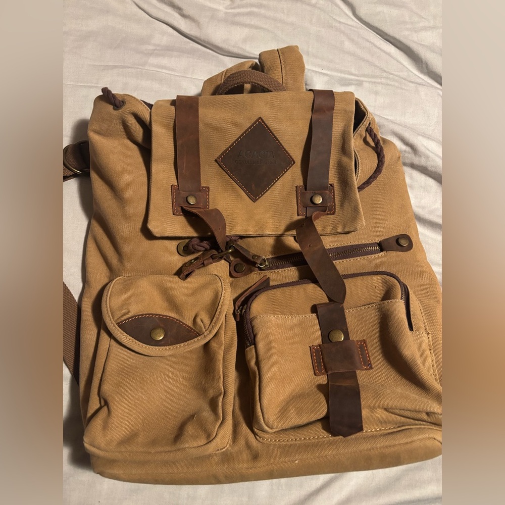 Acacia Canvas Backpack with Leather Accents